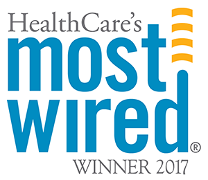 A logo for the 2017 most wired hospitals.